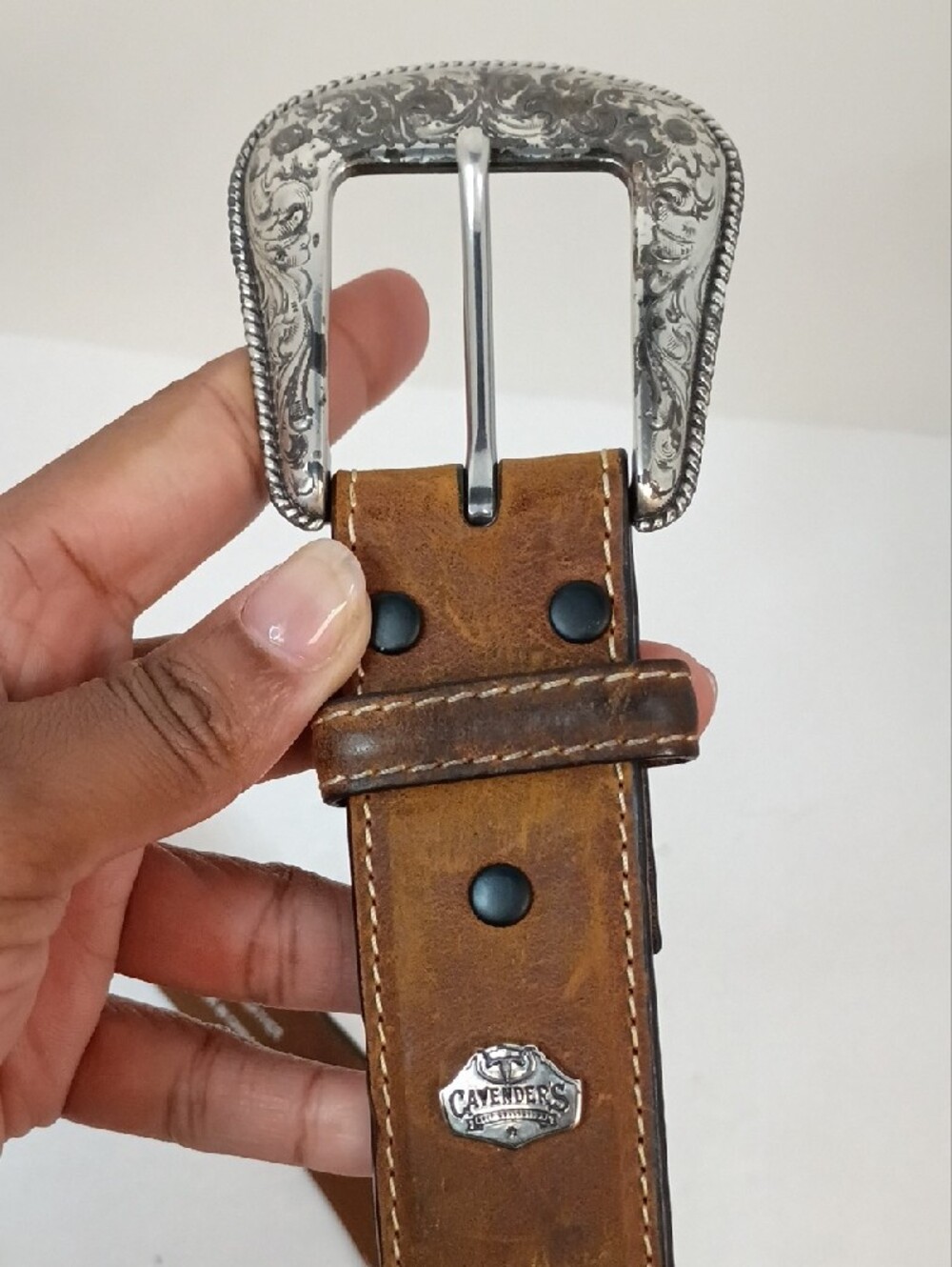 Cavender's Brown Leather Western Concho Belt Size 42 - Picture 4 of 8